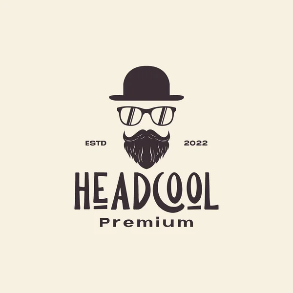 Hipster Vintage Cool Man Com Chapéu Barba Óculos Sol Logotipo — Vetor de Stock