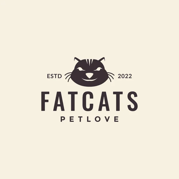 Cabeça Hipster Gordura Gato Logotipo Design Vetor Símbolo Gráfico Ícone —  Vetores de Stock