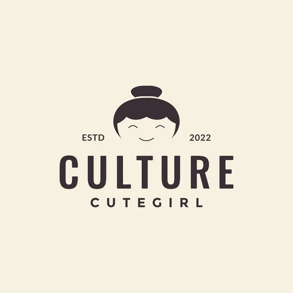 Culture Asian Little Girl Head Smile Logo Design Vector Graphic — Stock Vector