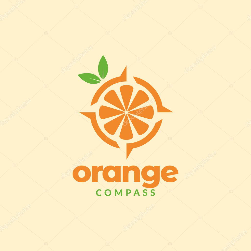 Compass with orange fruit logo design vector graphic symbol icon illustration creative idea