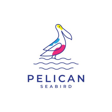 abstract art lines pelican with water logo design