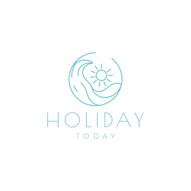line wave with sun holidays logo design