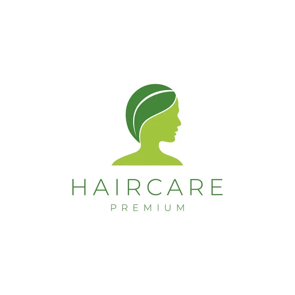 Woman Head Leaf Hair Logo Design — Vettoriale Stock