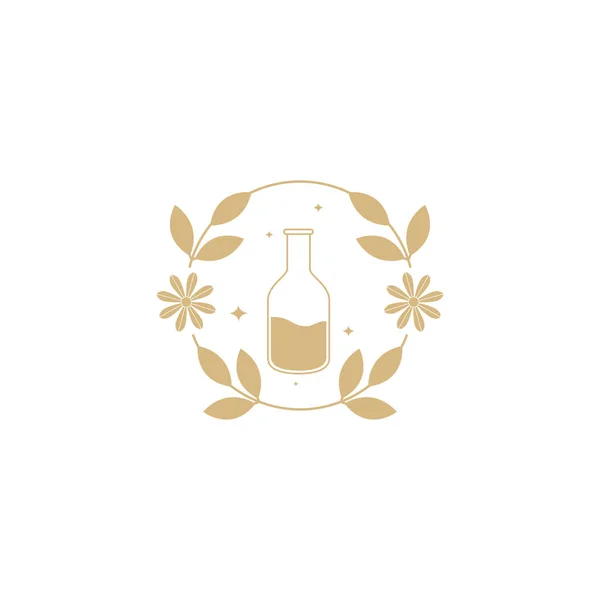 Aesthetic Olive Oil Bottle Leaves Logo Design — Wektor stockowy