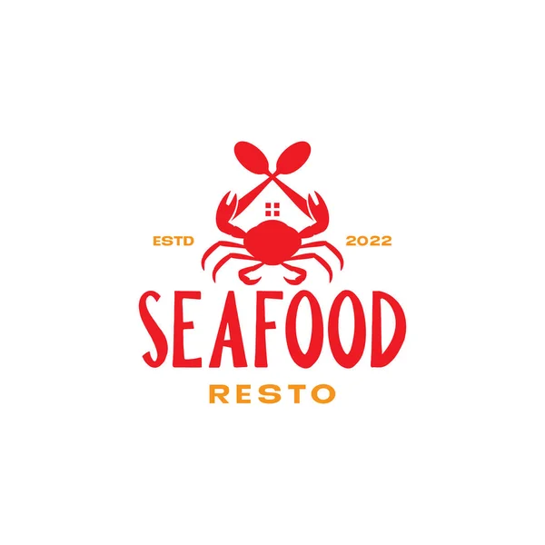 Red Crabs Spoon Restaurant Logo Design — Stock Vector