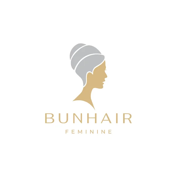 Woman Head Bun Hair Logo — Vetor de Stock