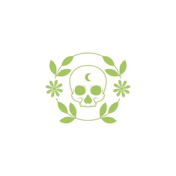 Skull Leaf Green Logo Design — 스톡 벡터