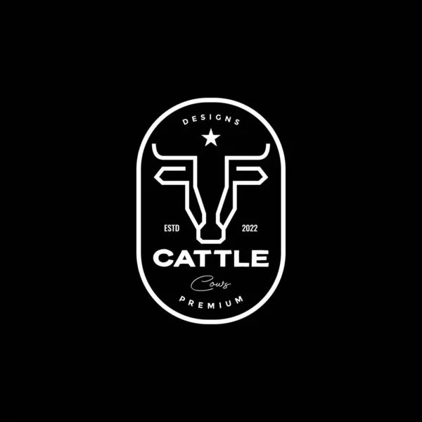 Line Cattle Head Cow Buffalo Badge Vintage Logo — Stockvektor