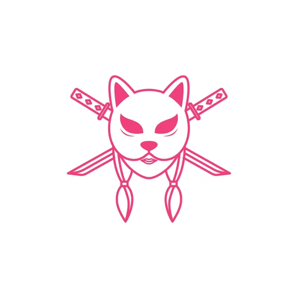 Female Kitsune Swords Logo Design — Stok Vektör