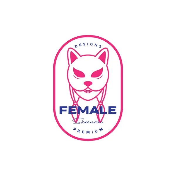 Female Kitsune Badge Logo Design — Vetor de Stock