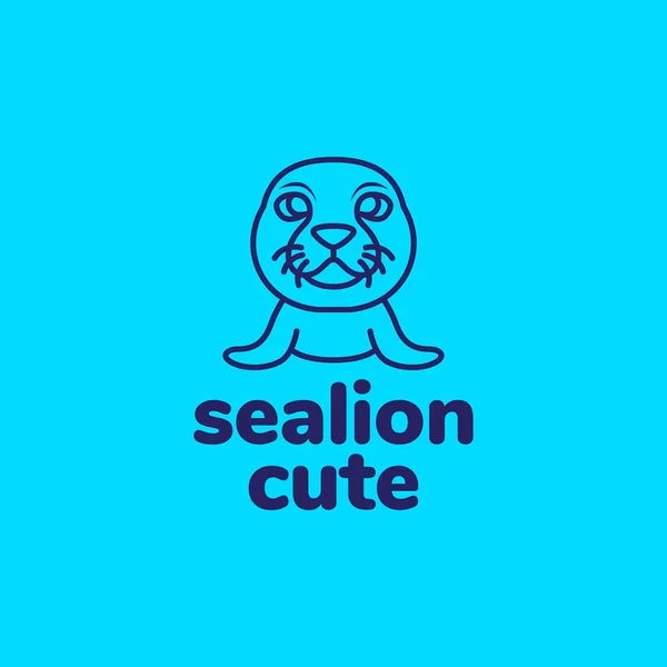 Mascot Sea Lion Cute Logo Design — Vetor de Stock