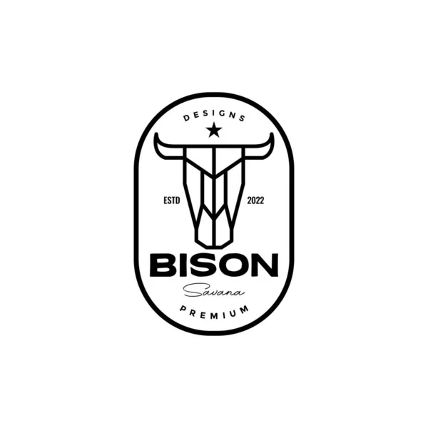 Badge Hipster Line Bison Logo Design — Stockvektor