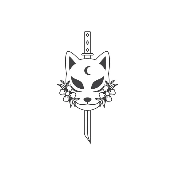 Cat Mask Samurai Blade Logo Design — Stockový vektor