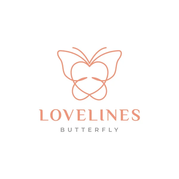 Lines Art Love Butterfly Logo Design — 스톡 벡터