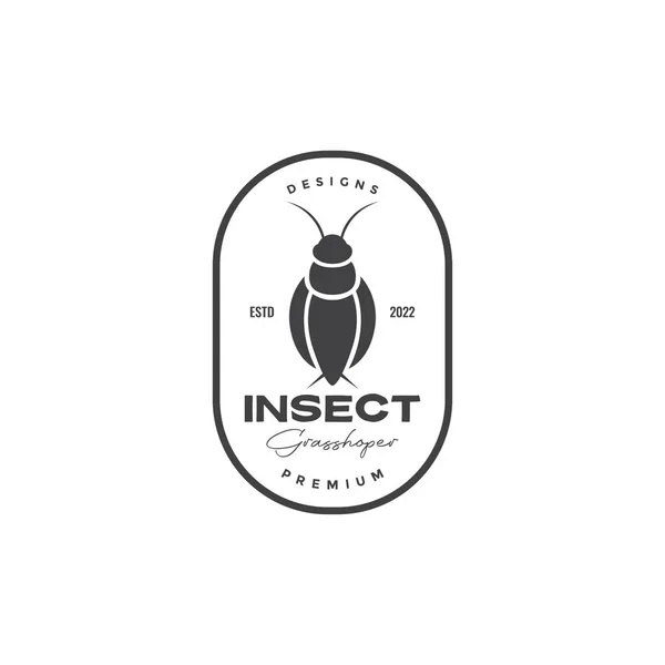 Grasshopper Badge Vintage Logo Design — Vettoriale Stock