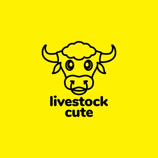 Head Line Bulls Cow Logo Design — Vettoriale Stock