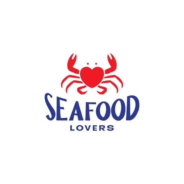 Colored Vintage Crabs Love Seafood Logo Design — Stock Vector