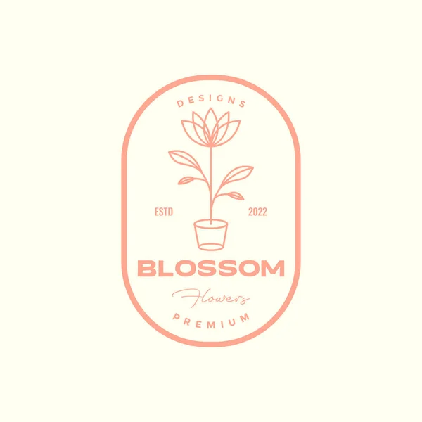 Blooming Flowers Line Badge Logo Design — Vector de stock