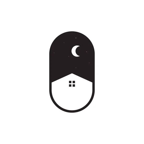 Modern Minimalist Badge Home Night Logo Design — Stockový vektor