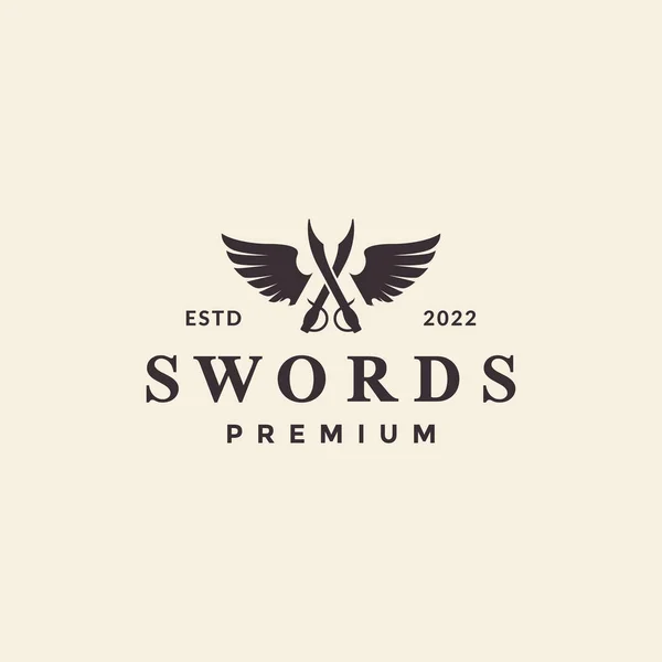 Luxury Cross Swords Wings Logo Design — Stockový vektor
