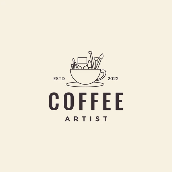 Cup Coffee Brush Art Logo Design — Vetor de Stock