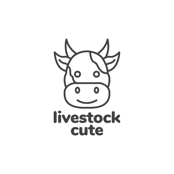 Cute Cartoon Face Cow Logo Design — Vettoriale Stock