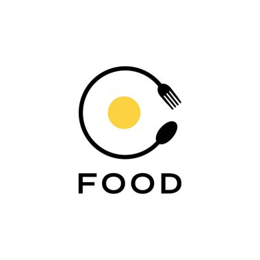 spoon fork with egg food modern logo design