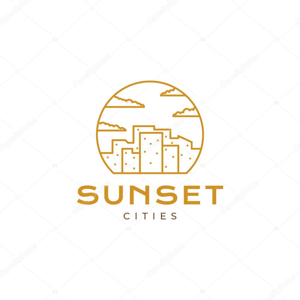 Line hipster panorama city sunset logo design