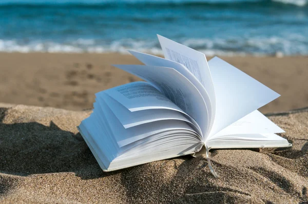 Book at beach during summer near the sea Royalty Free Stock Images