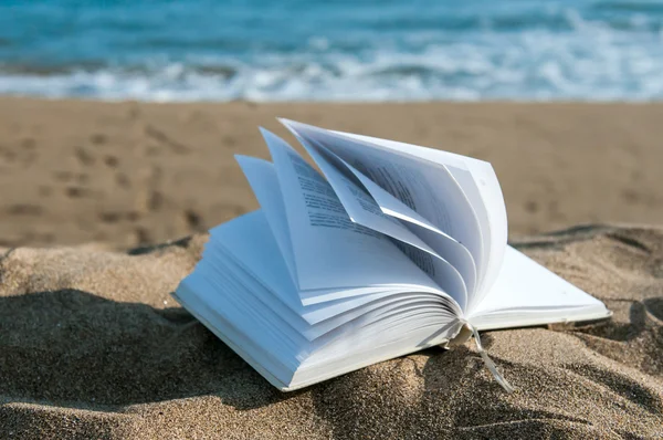 Book at beach during summer near the sea Stock Photo