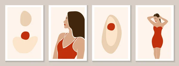 Set Minimalistic Aesthetic Backgrounds Abstract Elements Woman Abstract Female Illustration — Stockvector
