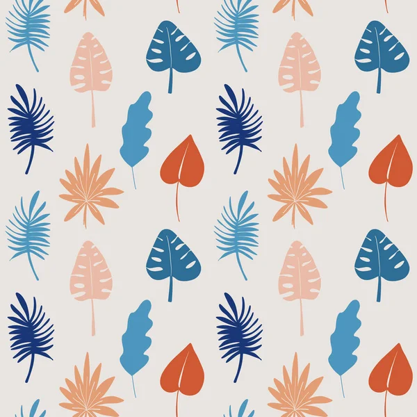 Floral Seamless Pattern Orange Blue Abstract Tropical Leaves Monstera Palm — Vettoriale Stock