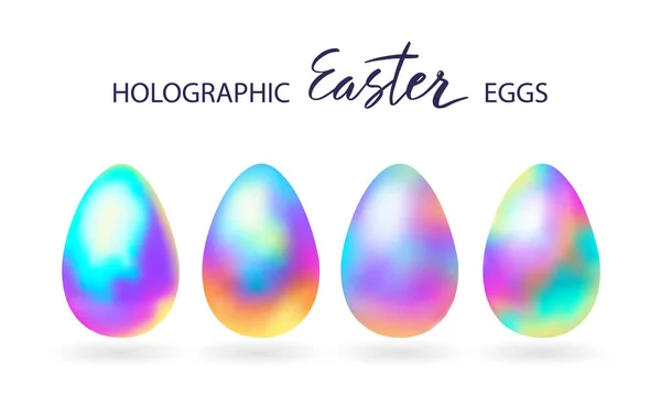 Easter Realistic Shiny Holographic Eggs Set Colorful Easter Eggs Isolated — Stock Vector