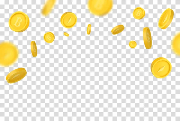 比特币Ethereum加密货币符号 3D金币的雨 数码钱在透明的背景上飞溅 下降或流动的资金 数字货币支付 金融概念 — 图库矢量图片