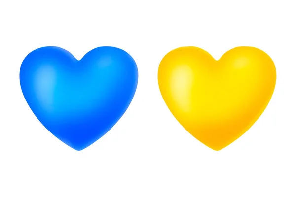 ウクライナハート3D形状 ウクライナ国旗アイコン 愛国的な黄色の青の色でウクライナのシンボル 白い背景に孤立した現実的なベクトル図 — ストックベクタ