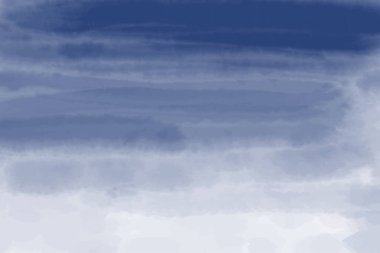 Klasik mavi suluboya sıvı resim arka planı. Tozlu gri ve lacivert soyut el boyalı suluboya deniz, gökyüzü. Lekeli sanatsal vektör çizimi.