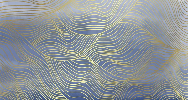 Tmavě Modré Tekuté Akvarel Pozadí Luxusními Zlatými Liniemi Námořně Modrý — Stockový vektor