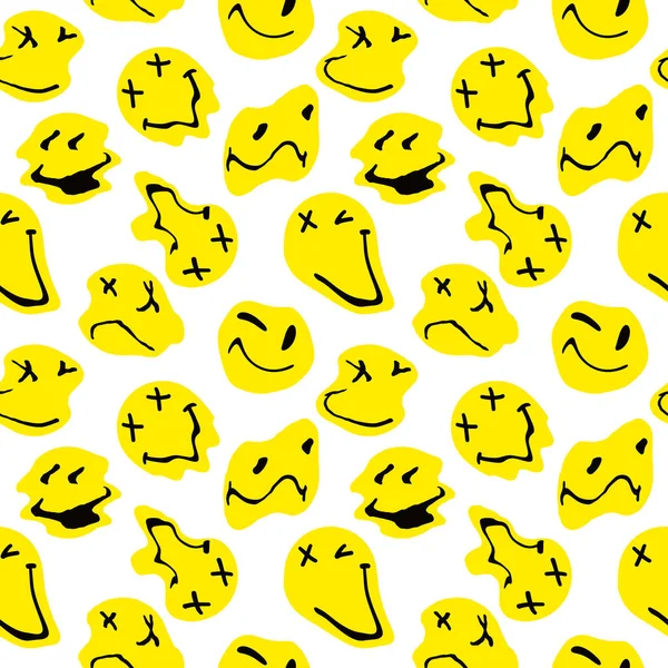 Psychedelický Bezproblémový Vzorec Úsměvu Roztavené Usměvavé Tváře Tekuté Rozcuchané Postavy — Stockový vektor
