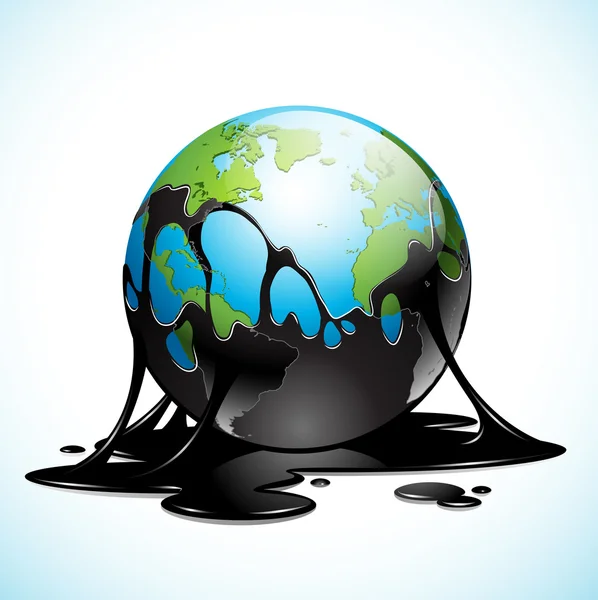 Vector illustration of Earth covered in dark oil — Stock Vector