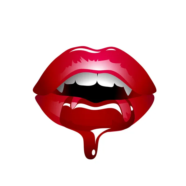 Vector illustration of vampire lips with fangs blood — Stock Vector