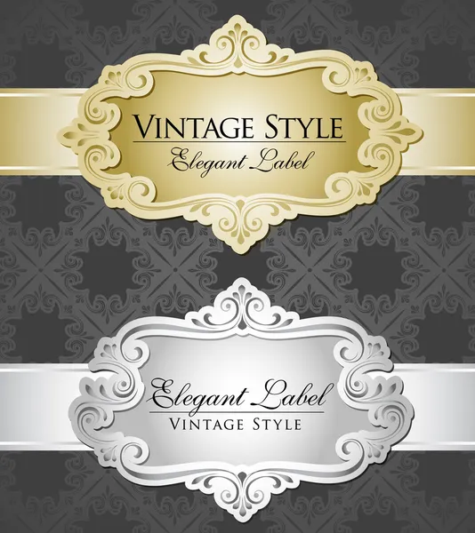 iki vintage metal etiket, gümüş ve altın