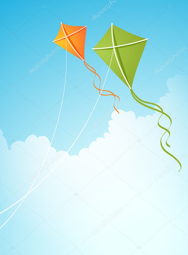 Vector illustration with two kites in the sky