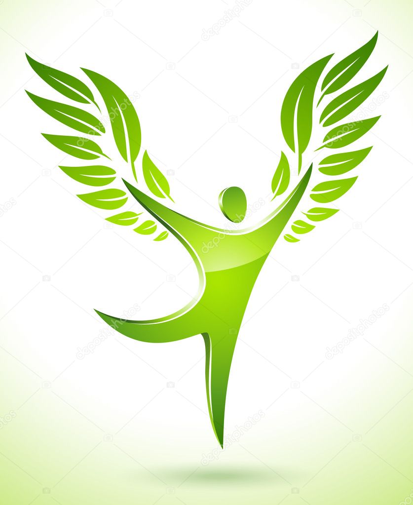 Green figure with leaves as wings