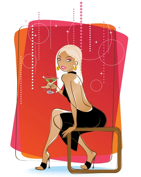 Rubia sexy con un martini — Vector de stock