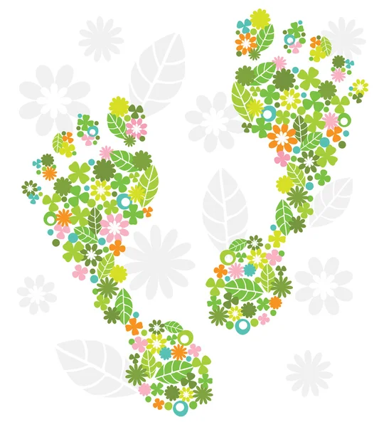 Pies verdes hechos de flores — Vector de stock