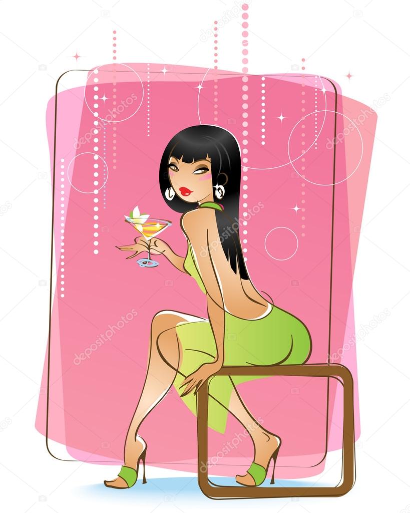 Asian Girl with a Martini