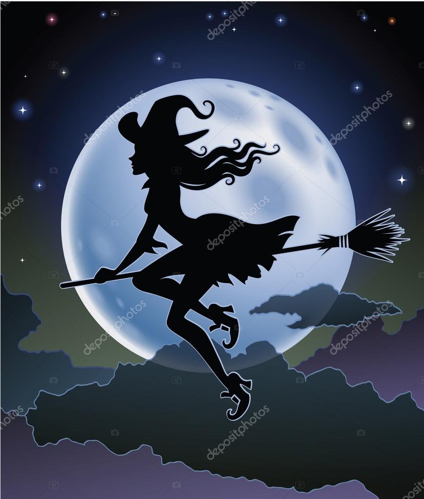 uma bruxa bonita perto da lua 2287178 Foto de stock no Vecteezy
