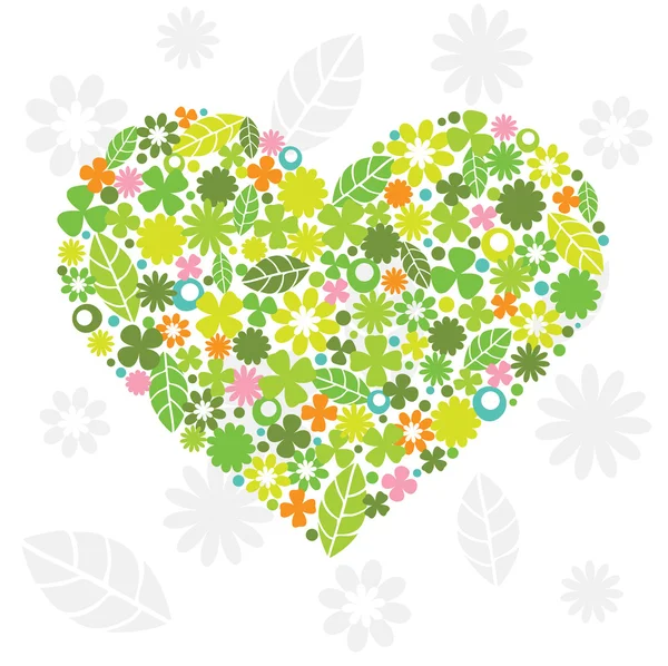 Coração verde feito de flores e folhas Ilustração De Stock