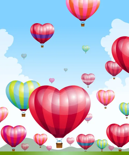 Globos de aire caliente en forma de corazón — Vector de stock