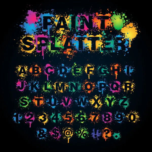 Colorful paint splatter alphabet — Stock Vector